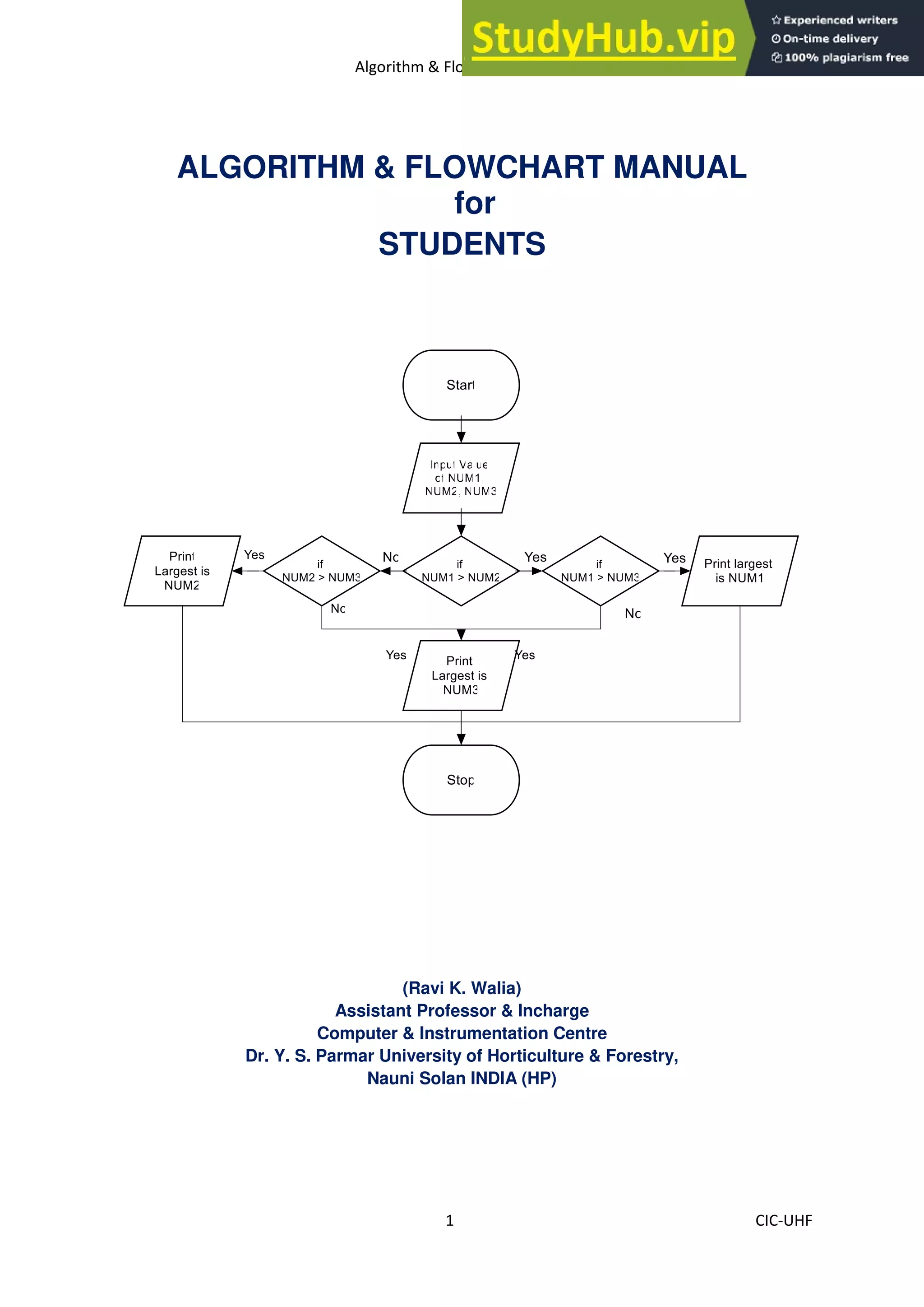 Algorithm Flowchart Manual ALGORITHM FLOWCHART MANUAL For STUDENTS | PDF