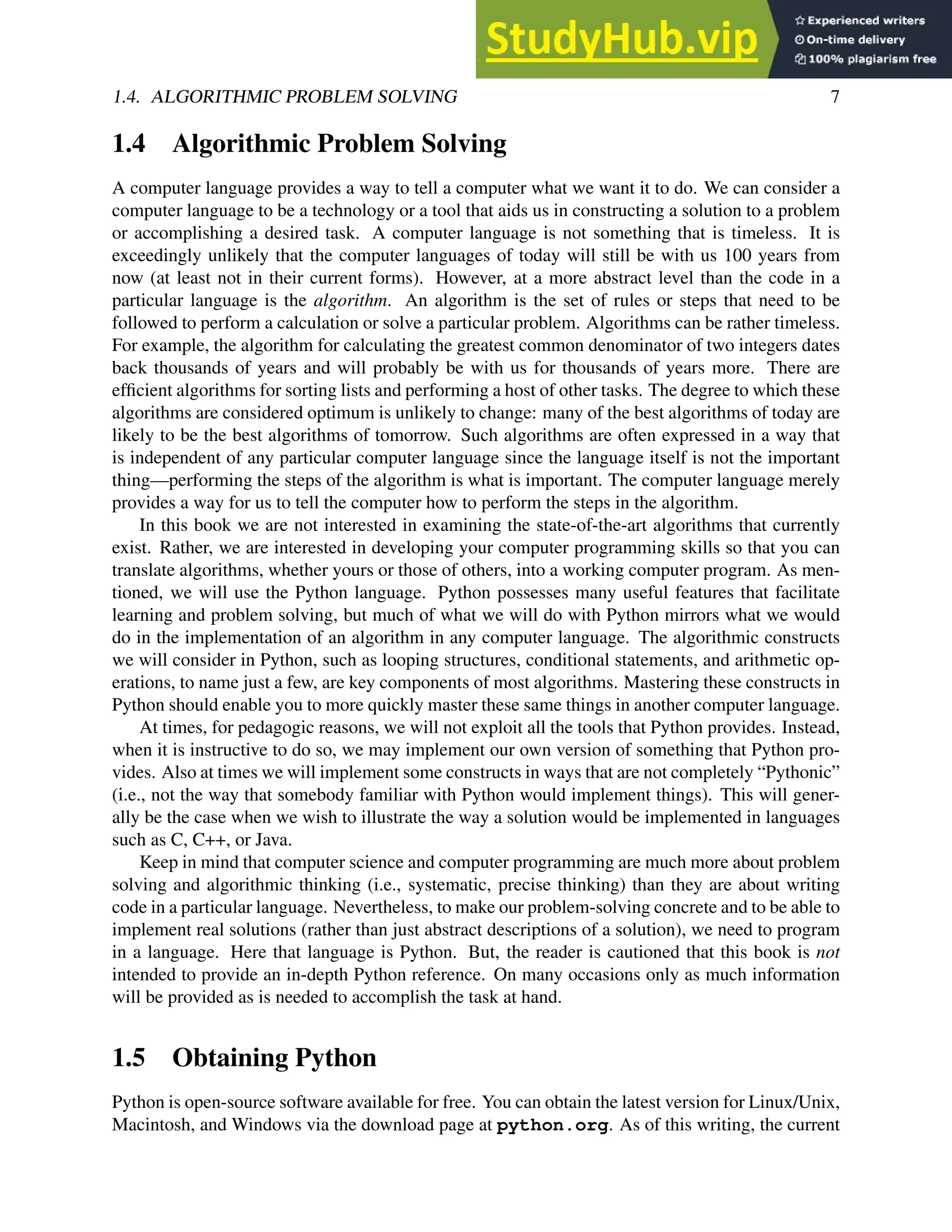 Algorithmic problem solving with python pdf