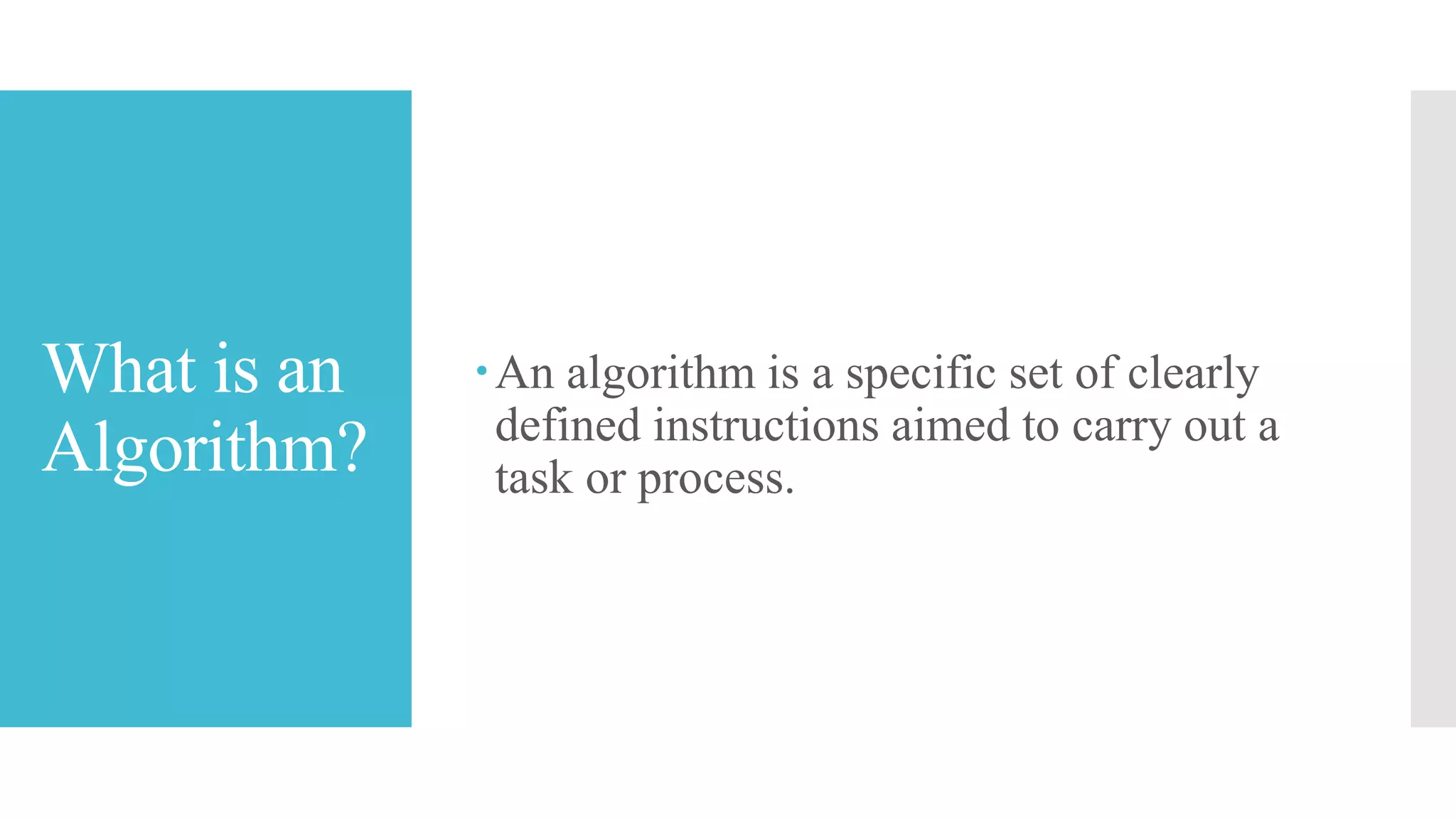 What is
Algorithmic
Trading??
 Algorithmic trading is the use of computer programs to
automate one or more stages of the trading process: pre-
trade analysis (data analysis), trading signal generation
(what to trade), and trade execution (when and how to
trade).
 Algorithmic trading follows a defined set of instructions
for placing a trade in order to generate profits at a speed
and frequency that is impossible for a human trader.
 The defined sets of rules are based on timing, price,
quantity or any mathematical model.
 