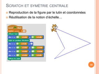 SCRATCH ET SYMÉTRIE CENTRALE
 Reproduction de la figure par le lutin et coordonnées
 Réutilisation de la notion d’échelle…
16
 