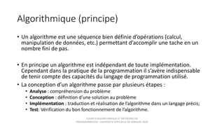 Solution Algorithmique Algorithmique et methodes de programmation | PPTX