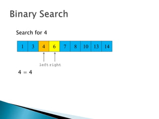 3 4 6 7
Search for 4
8 10 13 141
4 = 4
left right
 