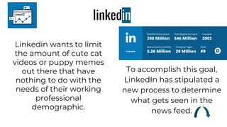 Linkedin wants to limit
the amount of cute cat
videos or puppy memes
out there that have
nothing to do with the
needs of t...