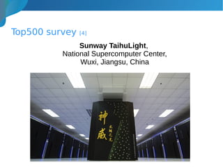 Top500 survey [4]
Sunway TaihuLight,
National Supercomputer Center,
Wuxi, Jiangsu, China
 