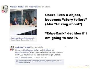 Users likes a object,
becomes “story tellers”
(Aka “talking about”)
“EdgeRank” decides if i
am going to see it.

swat.io
s...