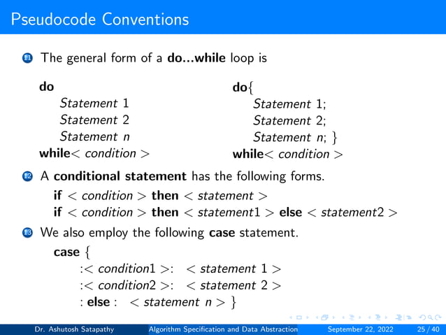 Algorithm Specification and Data Abstraction | PDF