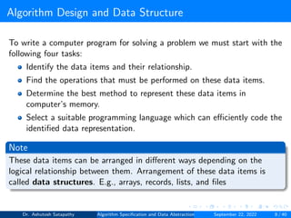 Algorithm Specification and Data Abstraction | PDF