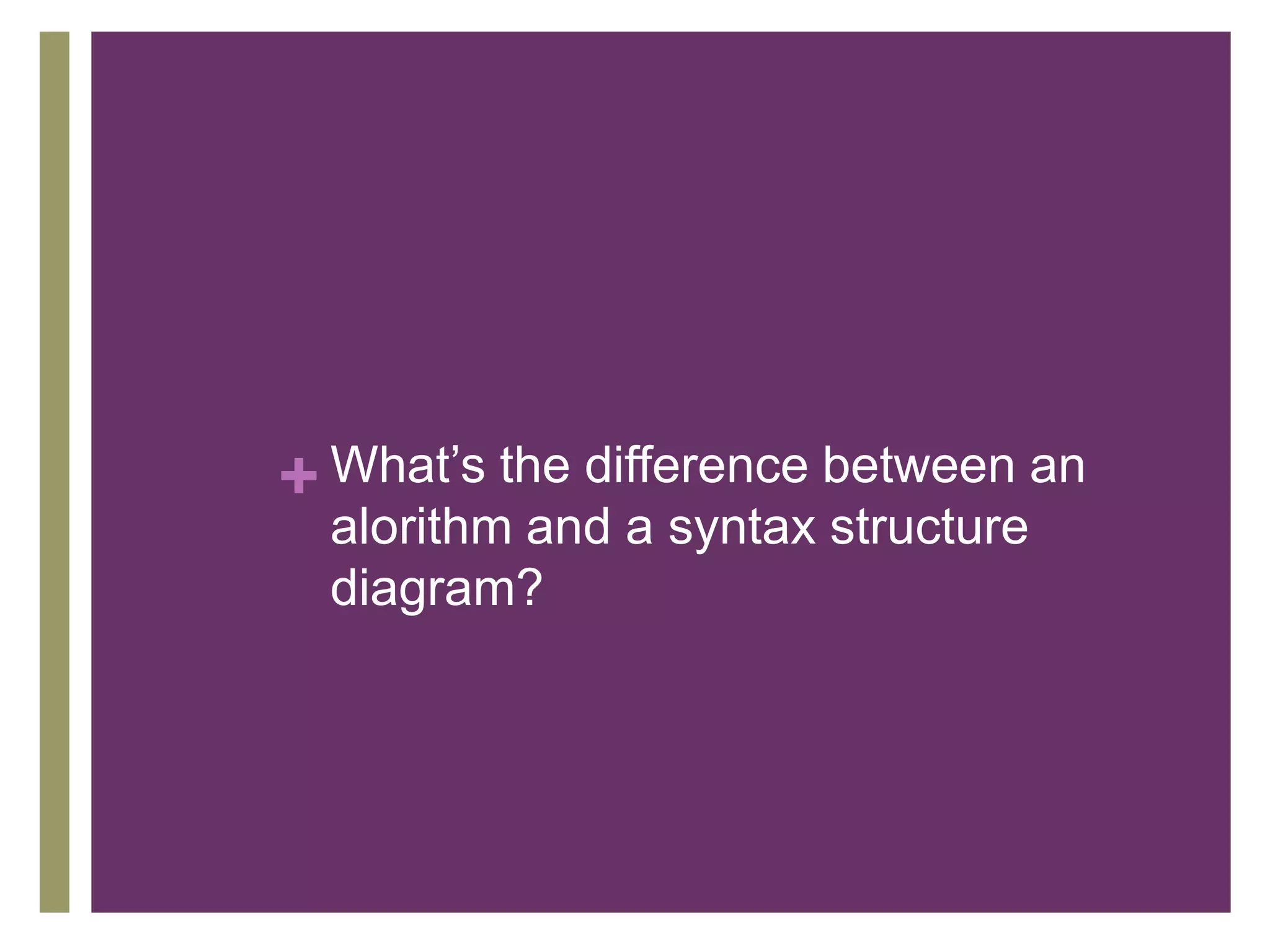 What’s the difference between an alorithm and a syntax structure diagram?