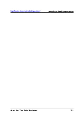http://8studio-desainmultimedia.blogspot.com/   Algoritma dan Pemrograman




Array dan Tipe Data Bentukan                                         131
                                                                 PAGE 10
 