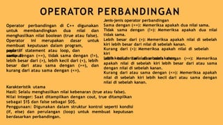 Algoritma Pemrograman materi operator matemarika/aritmatika, logika dan ...