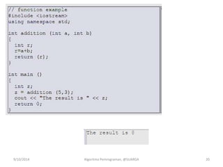 9/10/2014 Algoritma Pemrograman, @SUARGA 20
 