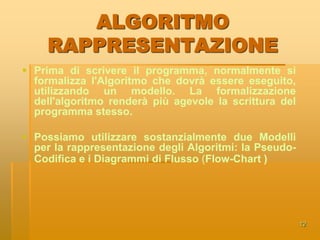 8V  9V  EEspressione, cioè una formula che specifica sempre un valore.Ogni espressione è composta da operandi e operatoriEASSEGNAZIONEUn'Assegnazione è un'azione in cui ad una variabile del problema, di un certo tipo, viene assegnato un valore di tipo compatibile (in conseguenza di un calcolo o copiandolo direttamente da un'altra variabile o da una costante). Le variabili  implicate nel calcolo non cambieranno il loro valore, ad eccezione eventualmente di quella che dovrà ricevere il valore calcolato (il risultato del calcolo)Gli operandi possono essere costanti, espressioni o variabiliGli operatori possono essere di tre tipi: aritmetici, di relazione e logici