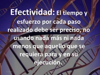Efectividad:   El tiempo y esfuerzo por cada paso realizado debe ser preciso, no usando nada más ni nada menos que aquello que se requiera para y en su ejecución.  21/03/11 I.E.D CAMPO ALEGRE 