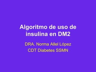 Algoritmo de uso de insulina en DM2 DRA. Norma Allel López CDT Diabetes SSMN 