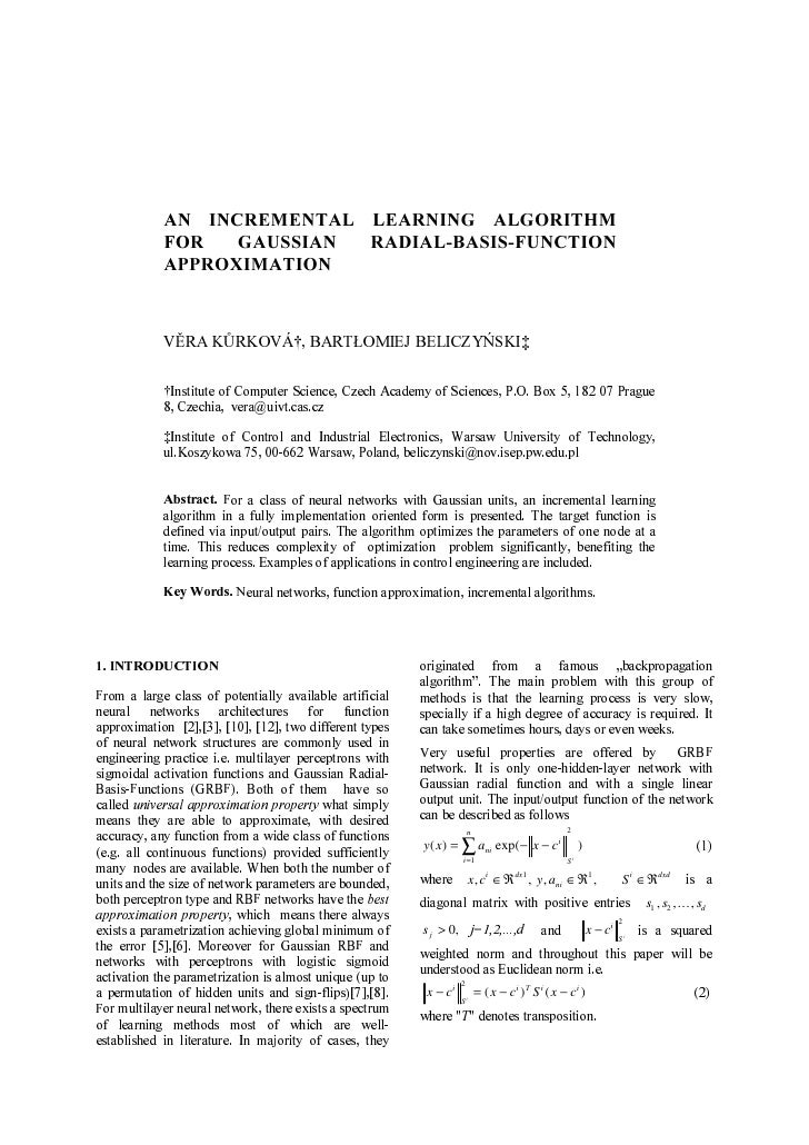 An Incremental Learning Algorithm