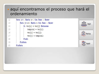  aquí encontramos el proceso que hará el
ordenamiento