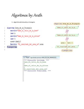 Algoritmos by: Arath
1.- algoritmodel áreade un triangulo
 