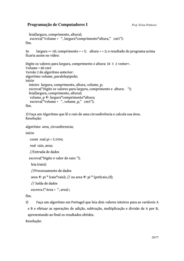 Algoritmos em portugol | PDF