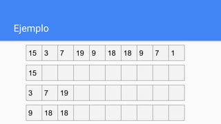 Ejemplo
15 3 187 18919 9 7 1
3 7 19
15
9 18 18
 