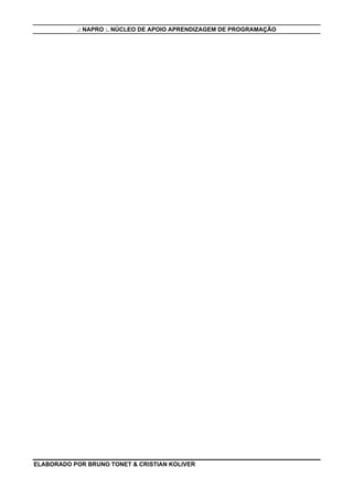 .: NAPRO :. NÚCLEO DE APOIO APRENDIZAGEM DE PROGRAMAÇÃO
ELABORADO POR BRUNO TONET & CRISTIAN KOLIVER
 