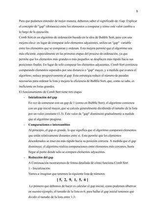 Metodo de ordenamiento Comb Sort (explicacion sencilla en C#) | PDF