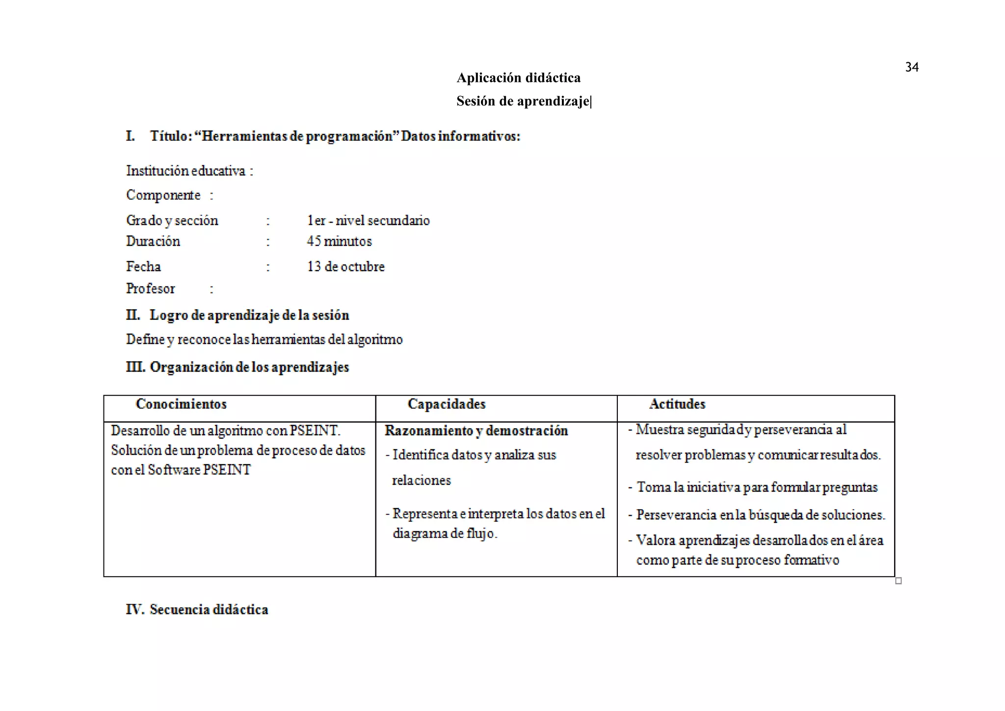 34
Aplicación didáctica
Sesión de aprendizaje|
 