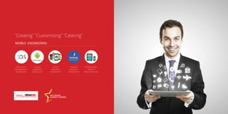 “Creating” “Customizing” “Catering”
MOBILE ENGINEERING
Mobile friendly
websites
(Responsive web)
Android
application
development
Facebook
application
development
iPhone and
iPad application
development
Hybrid
application
development
best design
AGENCY AWARD
 