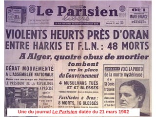 Une du journal Le Parisien datée du 21 mars 1962
 