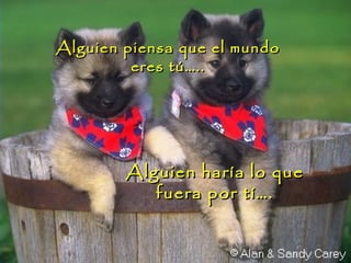 Alguien piensa que el mundoAlguien piensa que el mundo
eres tú…..eres tú…..
Alguien haría lo queAlguien haría lo que
fuera por tí….fuera por tí….
 