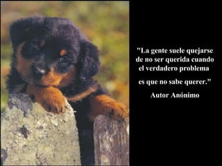 "La gente suele quejarse de no ser querida cuando el verdadero problema  es que no sabe querer." Autor Anónimo 