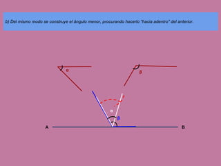 b) Del mismo modo se construye el ángulo menor, procurando hacerlo “hacia adentro” del anterior.

α

β

α
β
A

B

 