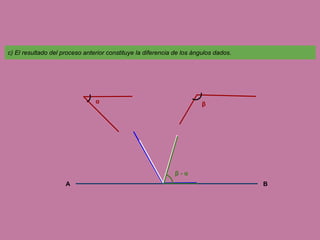 c) El resultado del proceso anterior constituye la diferencia de los ángulos dados.

α

β

β-α
A

B

 