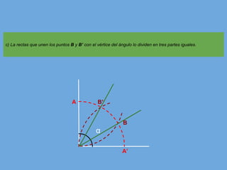c) La rectas que unen los puntos B y B’ con el vértice del ángulo lo dividen en tres partes iguales.
A
B’
B
α
A’