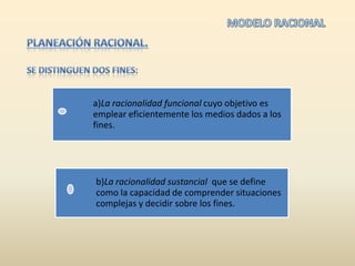 MODELO RACIONALPlaneación Racional.Se distinguen dos fines: