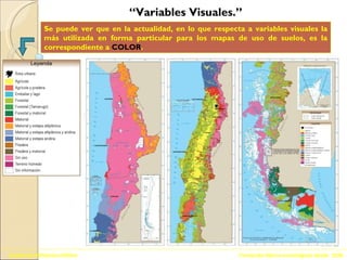 Formando lideres tecnológicos desde  1926 Academia Politécnica Militar “ Variables Visuales.” Se puede ver que en la actualidad, en lo que respecta a variables visuales la más utilizada en forma particular para los mapas de uso de suelos, es la correspondiente a  COLOR . 