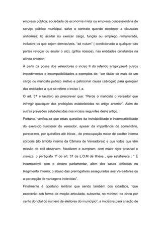 Alguns traços da função de vereador