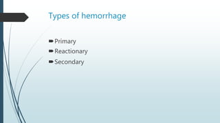 Types of hemorrhage
Primary
Reactionary
Secondary
 