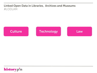 Linked Open Data in Libraries, Archives and Museums
#LODLAM




    Culture              Technology                   Law
 