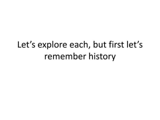 Let’s explore each, but first let’s remember history