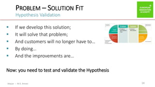 ibtiquar – Ali E. Amrani
PROBLEM – SOLUTION FIT
Hypothesis Validation
14
 If we develop this solution;
 It will solve that problem;
 And customers will no longer have to…
 By doing…
 And the improvements are…
Now: you need to test and validate the Hypothesis
 