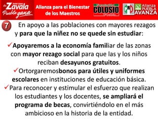       Impulsaré una Sociedad del Conocimiento, de vanguardia, que consistirá en: Fomentar el uso de las tecnologías de la información en las aulas, con dotación de más y mejores equipos de cómputo.