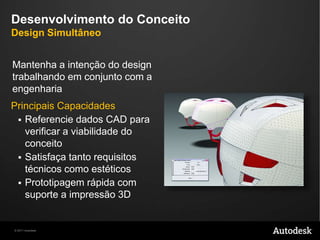 ConcepçãoAutodesk SketchBook DesignerRapidamentetransformeesboços de conceitos 2D em designs 3D de produtosPrincipaisCapacidadesAplicativodedicadoparailustraçãoFluxo de trabalhohíbridovetor-pinturaImportepara o Alias como curve dataTransformeesboços 2D emmodelos 3D*Autodesk® SketchBook® Designer  estáincluso com o Autodesk® Alias® Design e Autodesk® Alias® Automotive.