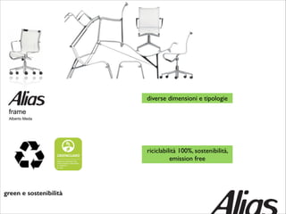 diverse dimensioni e tipologie
frame
Alberto Meda

riciclabilità 100%, sostenibilità,
emission free

green e sostenibilità

 