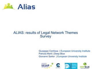 ALIAS: results of Legal Network Themes
                 Survey


              Giuseppe Contissa | European University Institute
              Patrizia Marti | Deep Blue
              Giovanni Sartor | European University Institute
 