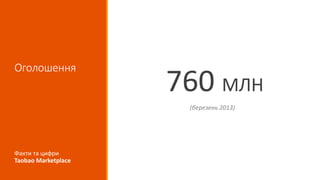 Оголошення
760 МЛН
(березень 2013)
Факти та цифри
Taobao Marketplace
 