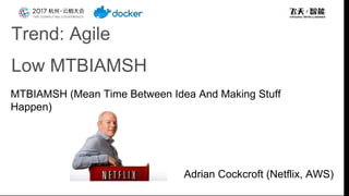 Trend: Agile
MTBIAMSH (Mean Time Between Idea And Making Stuff
Happen)
Low MTBIAMSH
Adrian Cockcroft (Netflix, AWS)
 