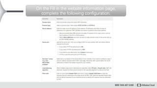 On the Fill in the website information page,
complete the following configuration.
 