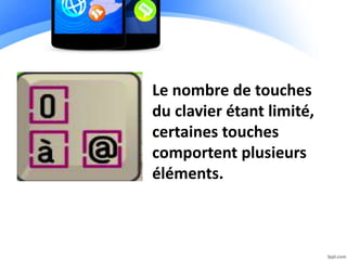 Le nombre de touches
du clavier étant limité,
certaines touches
comportent plusieurs
éléments.
 