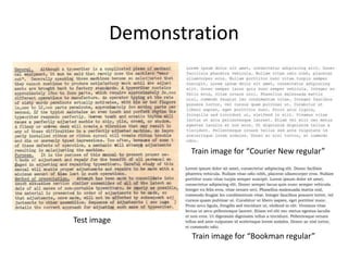 Demonstration




                 Train image for “Courier New regular”




Test image
                 Train image for “Bookman regular”
 