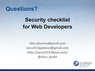 Lidiia 'Alice' Skalytska - Security Checklist for Web Developers